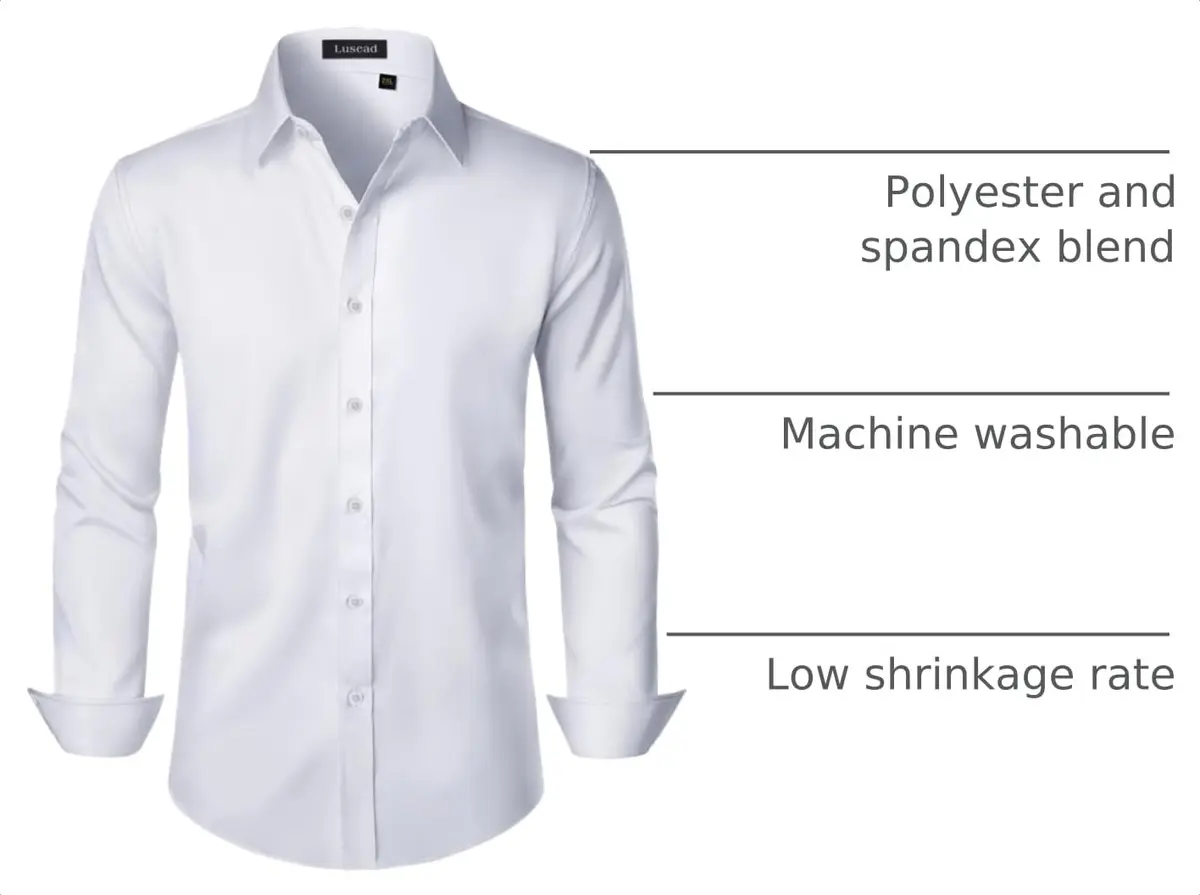 Lusead White Button Down Shirt Men Long Sleeve Slim Fit Wrinkle Free Formal - view 4