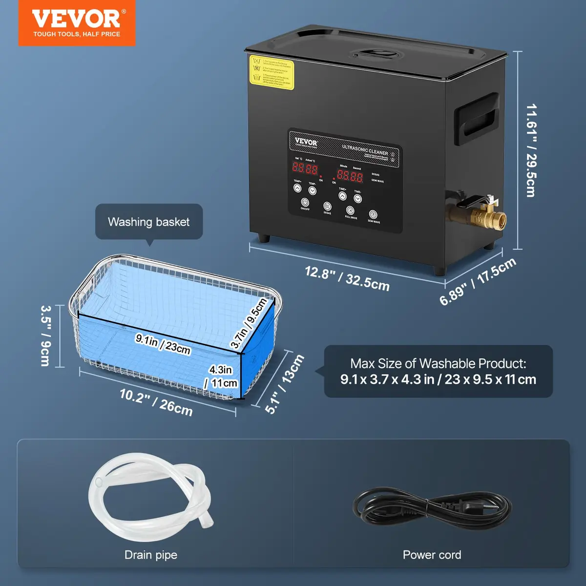 VEVOR 6L Ultrasonic Cleaner 27.2 L (6 L) | Industrial Ultrasound Cleaner with Heater & Timer - view 7