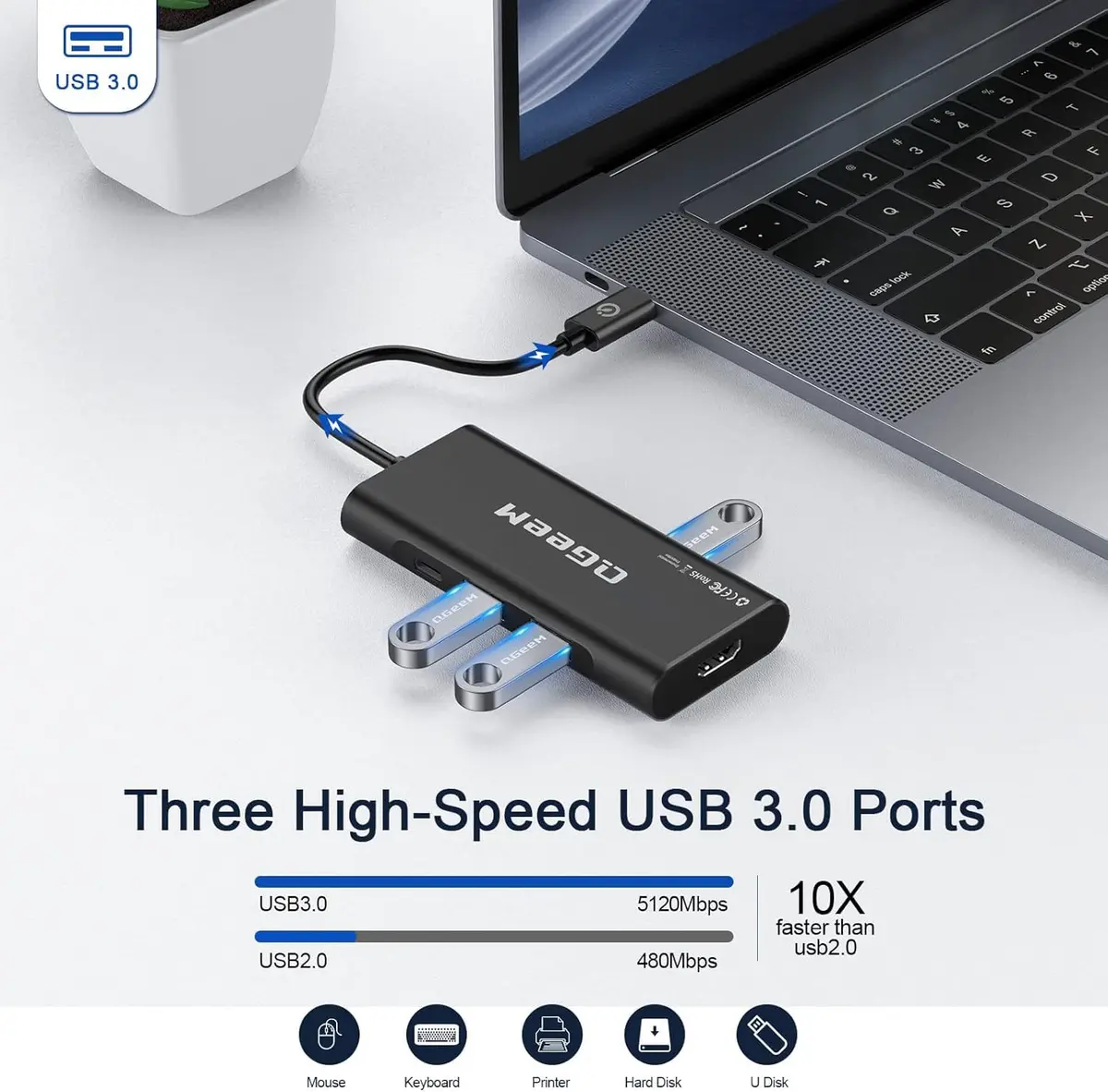 QGeeM USB C Hub 7-in-1 | 4K HDMI, 3 USB 3.0, 100W PD, Micro SD & SD Card Reader - view 5
