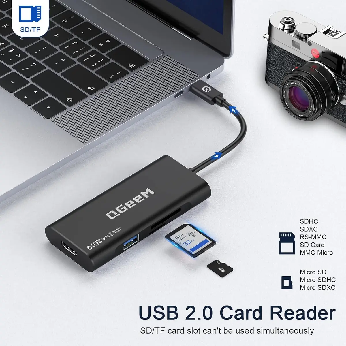 QGeeM USB C Hub 7-in-1 | 4K HDMI, 3 USB 3.0, 100W PD, Micro SD & SD Card Reader - view 6
