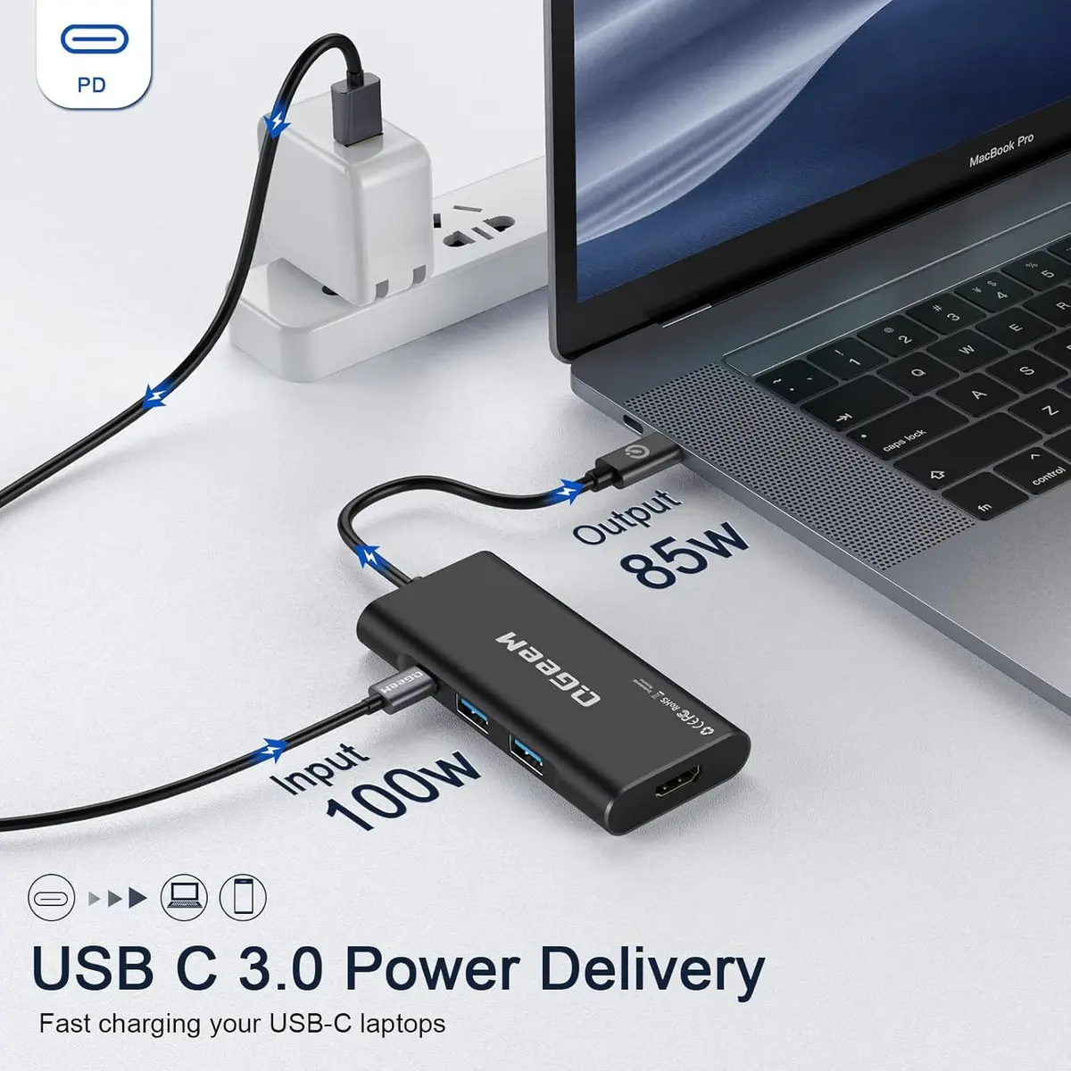 QGeeM USB C Hub 7-in-1 | 4K HDMI, 3 USB 3.0, 100W PD, Micro SD & SD Card Reader - view 4