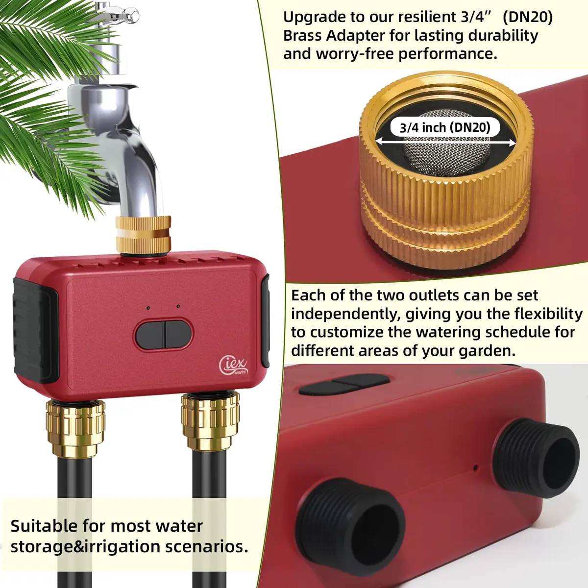 GIEXSMART GX-03ZG Zigbee 2-Zone Sprinkler Timer 5.52x2.36x4.72 inches | Smart Irrigation Controller for Gardens - view 2