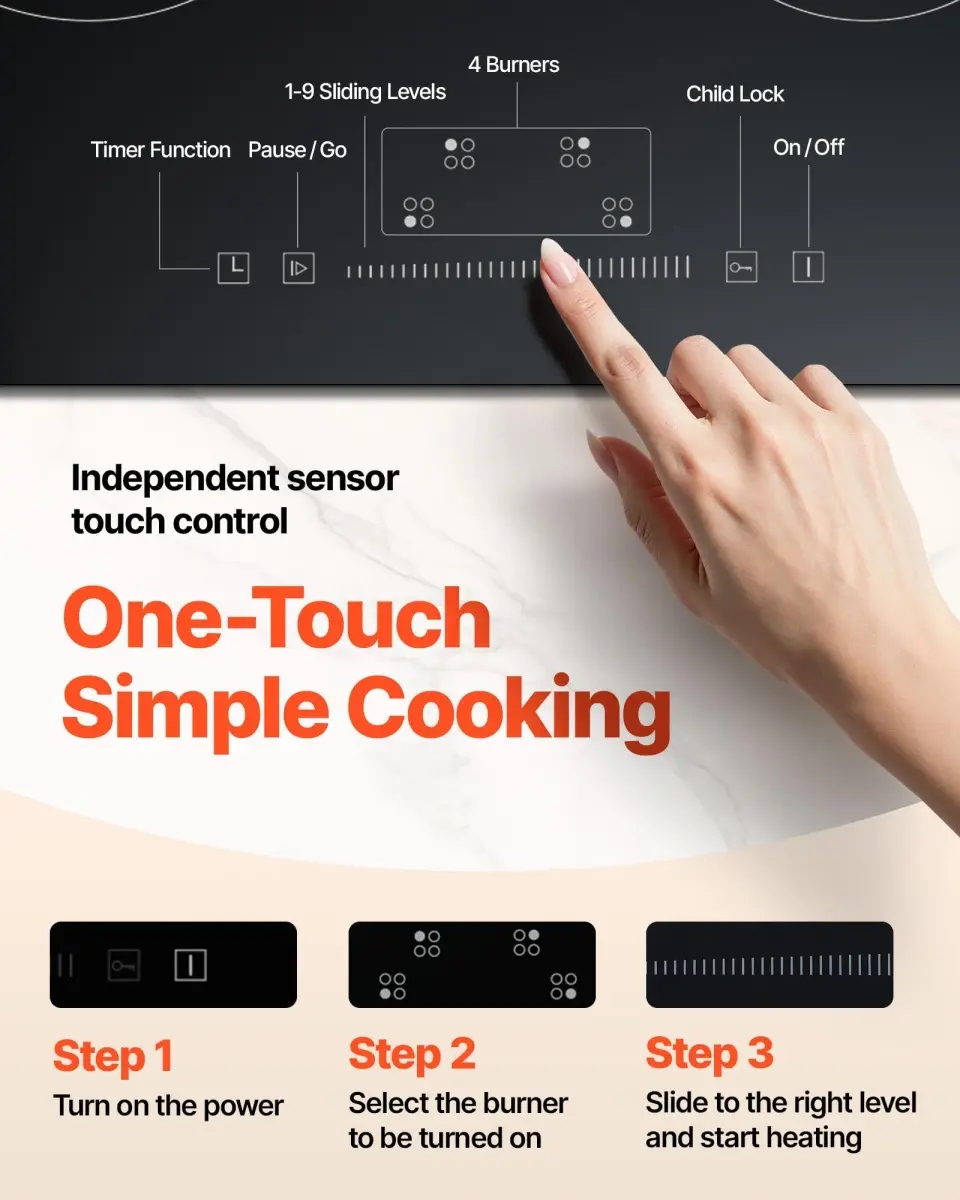 VEVOR LT4-77 Built-in Electric Ceramic Cooktop 6000W 24-inch | 220-240V Touch Control Radiant Stove Top - view 5