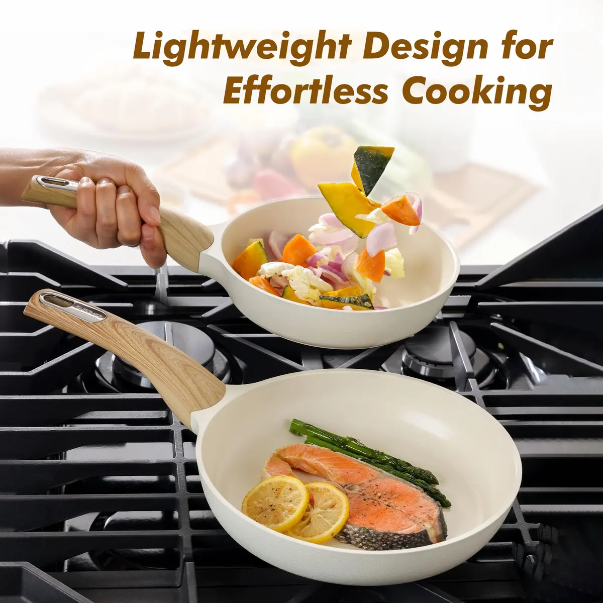 SENSARTE 8-inch Ceramic Nonstick Frying Pan Paella Pan, White | Induction Compatible Healthy Skillet - view 5
