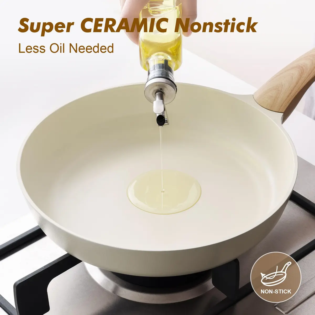 SENSARTE 8-inch Ceramic Nonstick Frying Pan Paella Pan, White | Induction Compatible Healthy Skillet - view 4