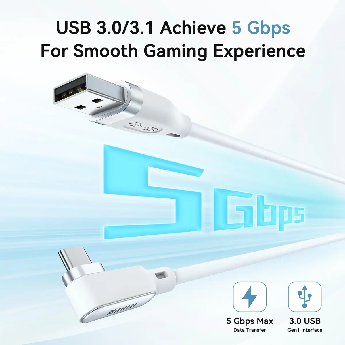AMVR 16FT(5M) VR Charging Link Cable | USB 3.0 to USB C, 36W Fast Charge, 5Gbps Data Transfer - view 4