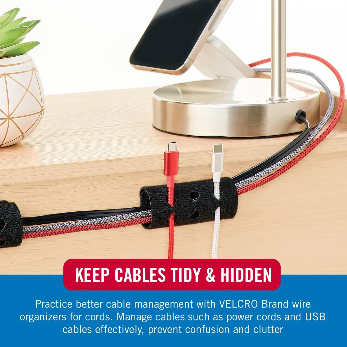 VELCRO Brand Cord Organizer for Desk Cable Management, Nightstand Organization, Dual Function Cable Sleeve Cord Keepers Combo, Holds Wires for Easy Access, Small 2pk Black - view 3