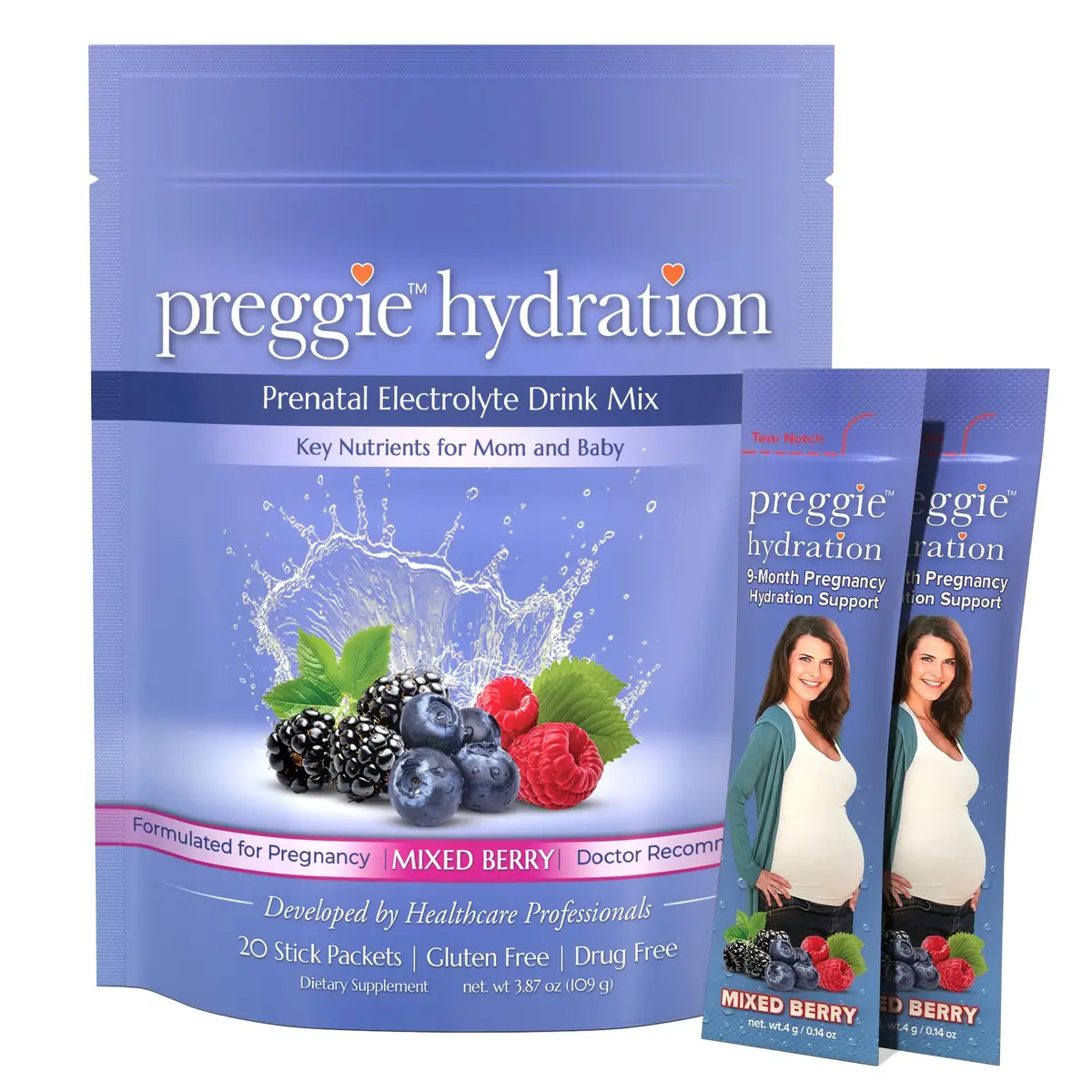 Three Lollies Preggie Hydration with Vitamin B6, Mixed Berry | Pregnancy Electrolyte Support (70-120 chars) - main product image
