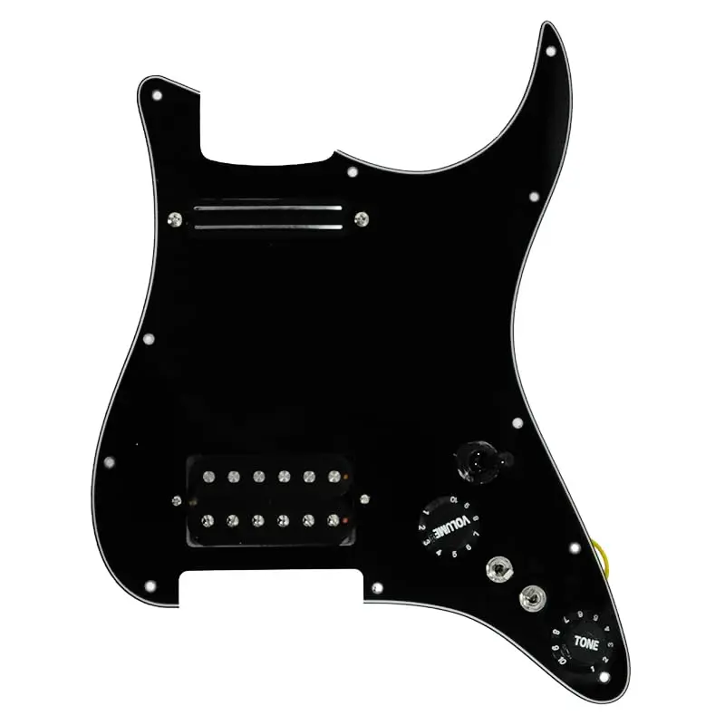 MAXCHEER Alnico 5 Prewired Strat Pickguard Coil Splitting Pickguard HH (Mini Humbucker+Humbucker) Loaded Pickguard (Black, SH) | Guitar Part - main product image