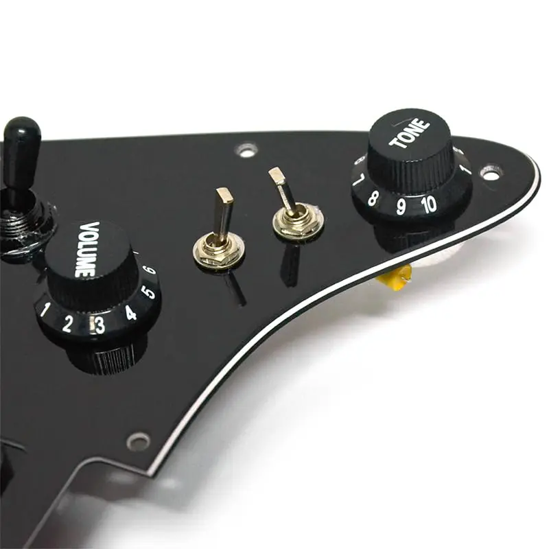 MAXCHEER Alnico 5 Prewired Strat Pickguard Coil Splitting Pickguard HH (Mini Humbucker+Humbucker) Loaded Pickguard (Black, SH) | Guitar Part - view 11
