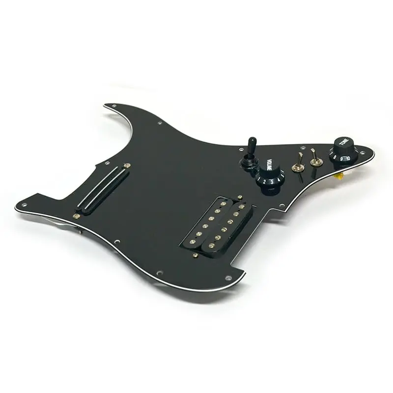 MAXCHEER Alnico 5 Prewired Strat Pickguard Coil Splitting Pickguard HH (Mini Humbucker+Humbucker) Loaded Pickguard (Black, SH) | Guitar Part - view 13