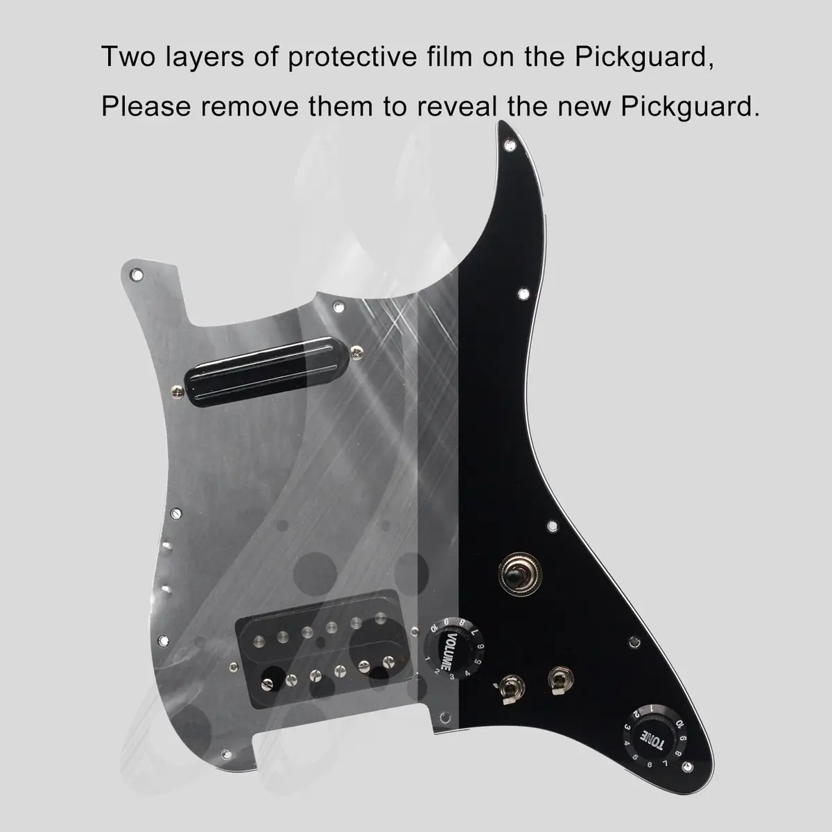 MAXCHEER Alnico 5 Prewired Strat Pickguard Coil Splitting Pickguard HH (Mini Humbucker+Humbucker) Loaded Pickguard (Black, SH) | Guitar Part - view 5