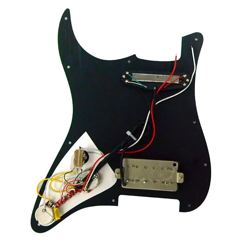 MAXCHEER Alnico 5 Prewired Strat Pickguard Coil Splitting Pickguard HH (Mini Humbucker+Humbucker) Loaded Pickguard (Black, SH) | Guitar Part - view 7