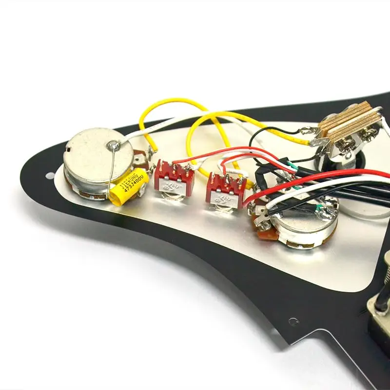 MAXCHEER Alnico 5 Prewired Strat Pickguard Coil Splitting Pickguard HH (Mini Humbucker+Humbucker) Loaded Pickguard (Black, SH) | Guitar Part - view 8