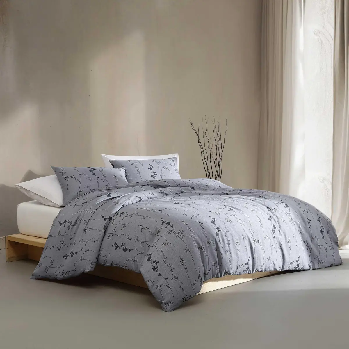 Calvin Klein Queen Duvet Cover Set with Shams | Cotton Sateen, Modern Botanical Design, Breathable & Durable (70-120 chars) - view 2