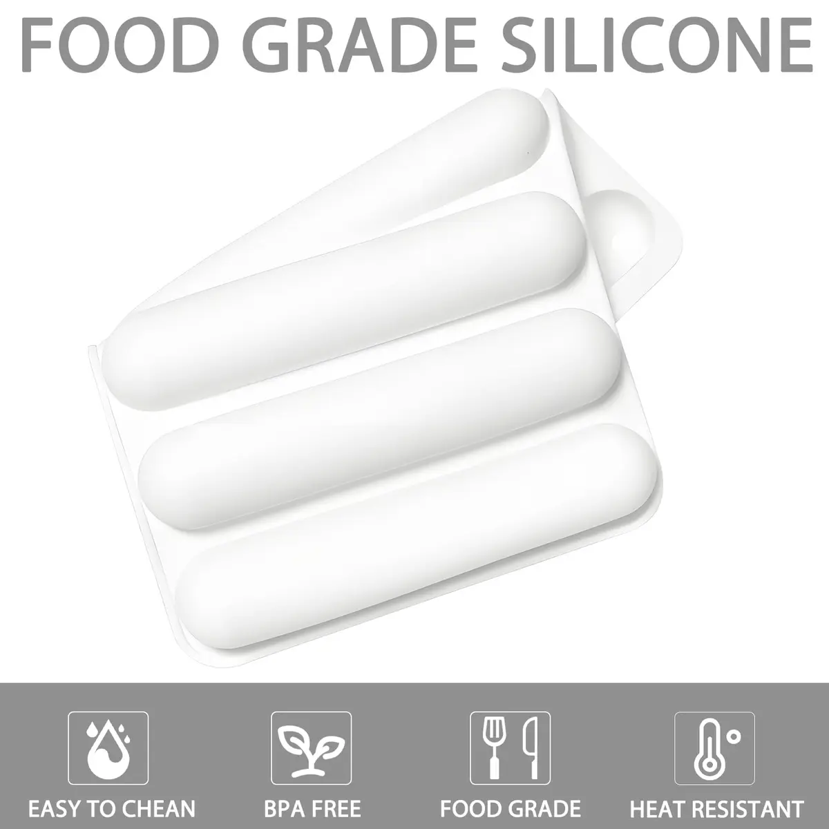 Fchil Silicone Eclair Mold for Ladyfinger Biscuit & Hot Dog Buns | 6-Cavity, Food-Grade Silicone, Oven & Freezer Safe - view 9