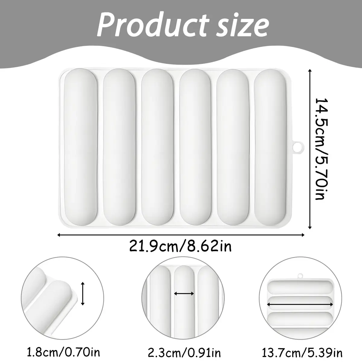 Fchil Silicone Eclair Mold for Ladyfinger Biscuit & Hot Dog Buns | 6-Cavity, Food-Grade Silicone, Oven & Freezer Safe - view 2