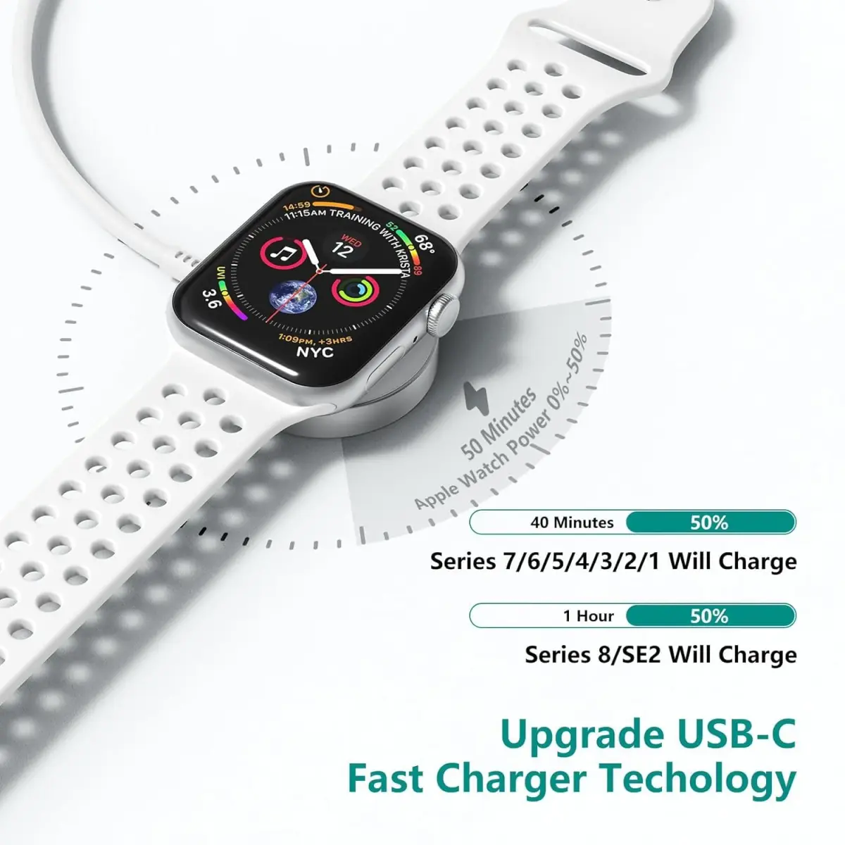 Cerdeti USB C Apple Watch Charger 1.8m (6ft) | MFi Certified Fast Charging Cable for All Apple Watch Series - view 2
