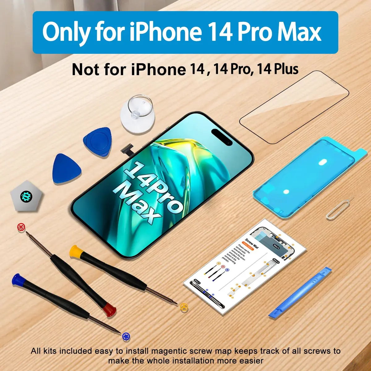 LMQ Screen Replacement for iPhone 14 Pro Max 6.7'' LCD | Full Kit with Repair Tools - view 9
