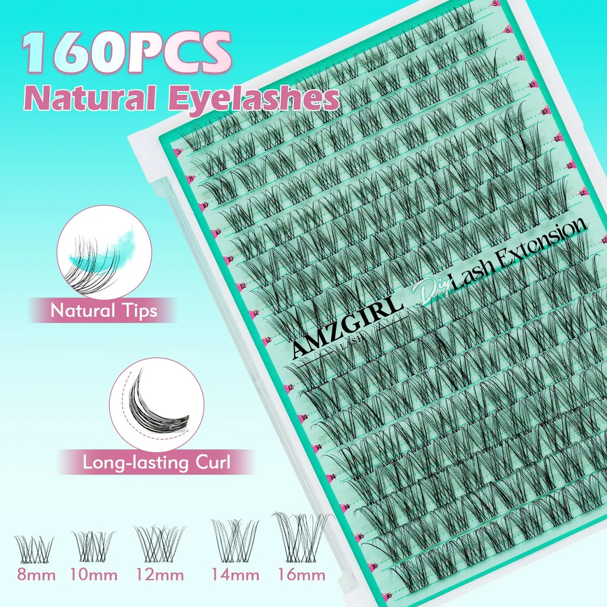 AMZGIRL Lash Clusters 160pcs D Curl | Natural, Reusable & DIY Friendly (en_US) - view 3