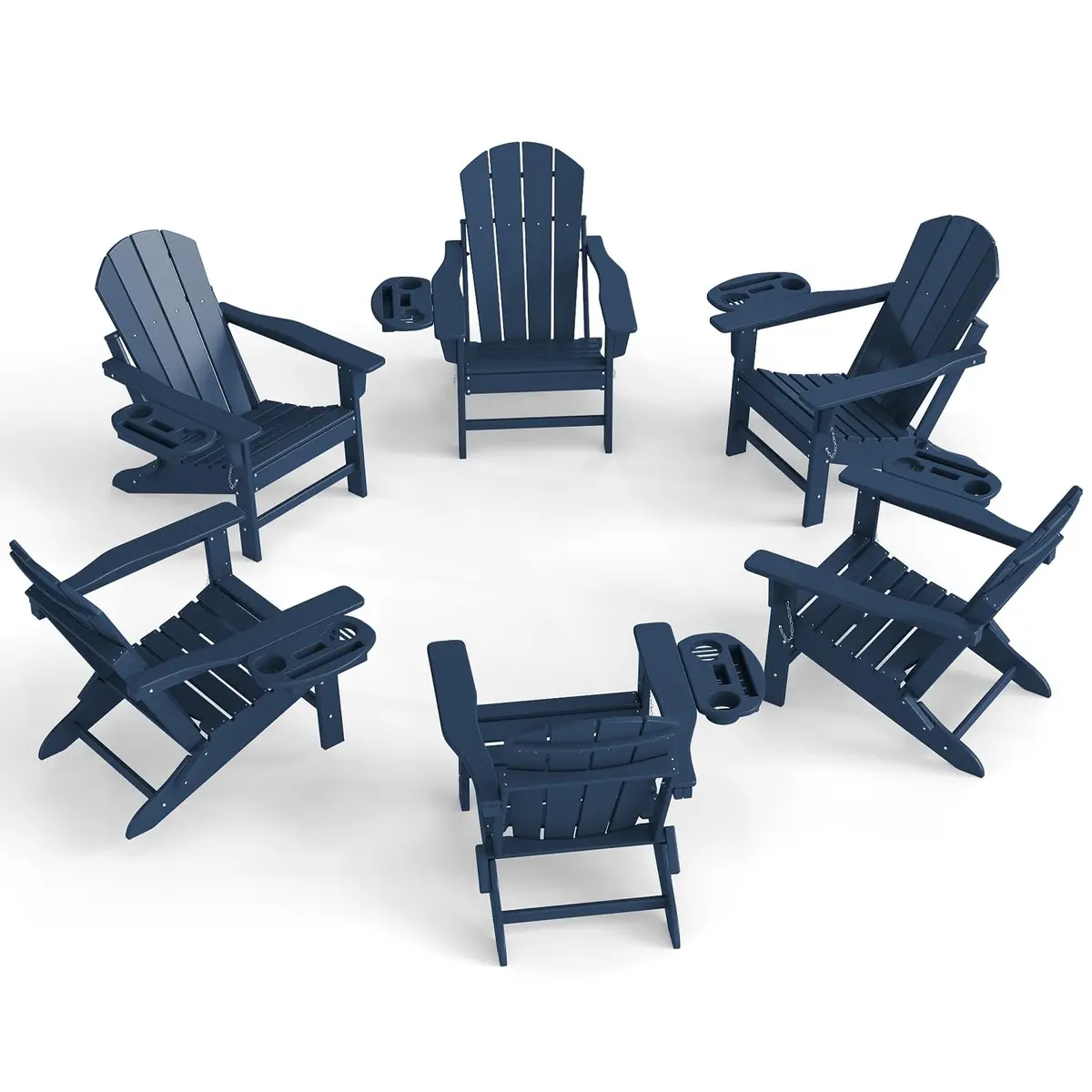FOOWIN Folding Adirondack Chair Set of 6 | Weatherproof HDPE Outdoor Chairs with 4-in-1 Cup Holder (29.5x31x36 inches) - main product image