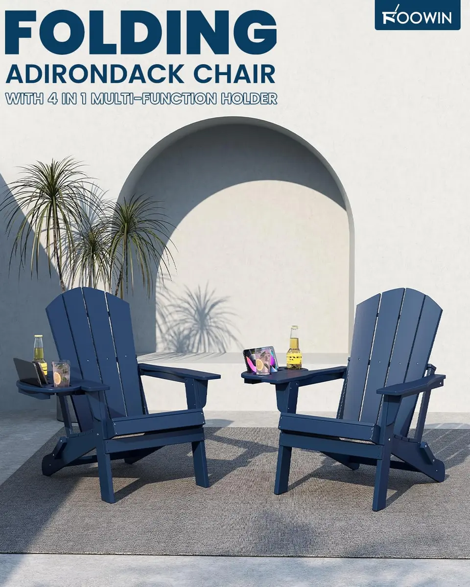 FOOWIN Folding Adirondack Chair Set of 6 | Weatherproof HDPE Outdoor Chairs with 4-in-1 Cup Holder (29.5x31x36 inches) - view 5