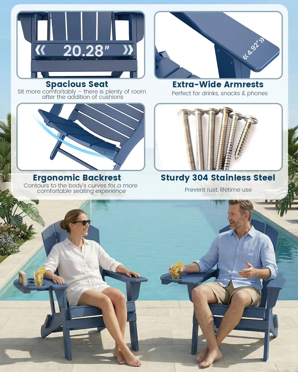 FOOWIN Folding Adirondack Chair Set of 6 | Weatherproof HDPE Outdoor Chairs with 4-in-1 Cup Holder (29.5x31x36 inches) - view 4