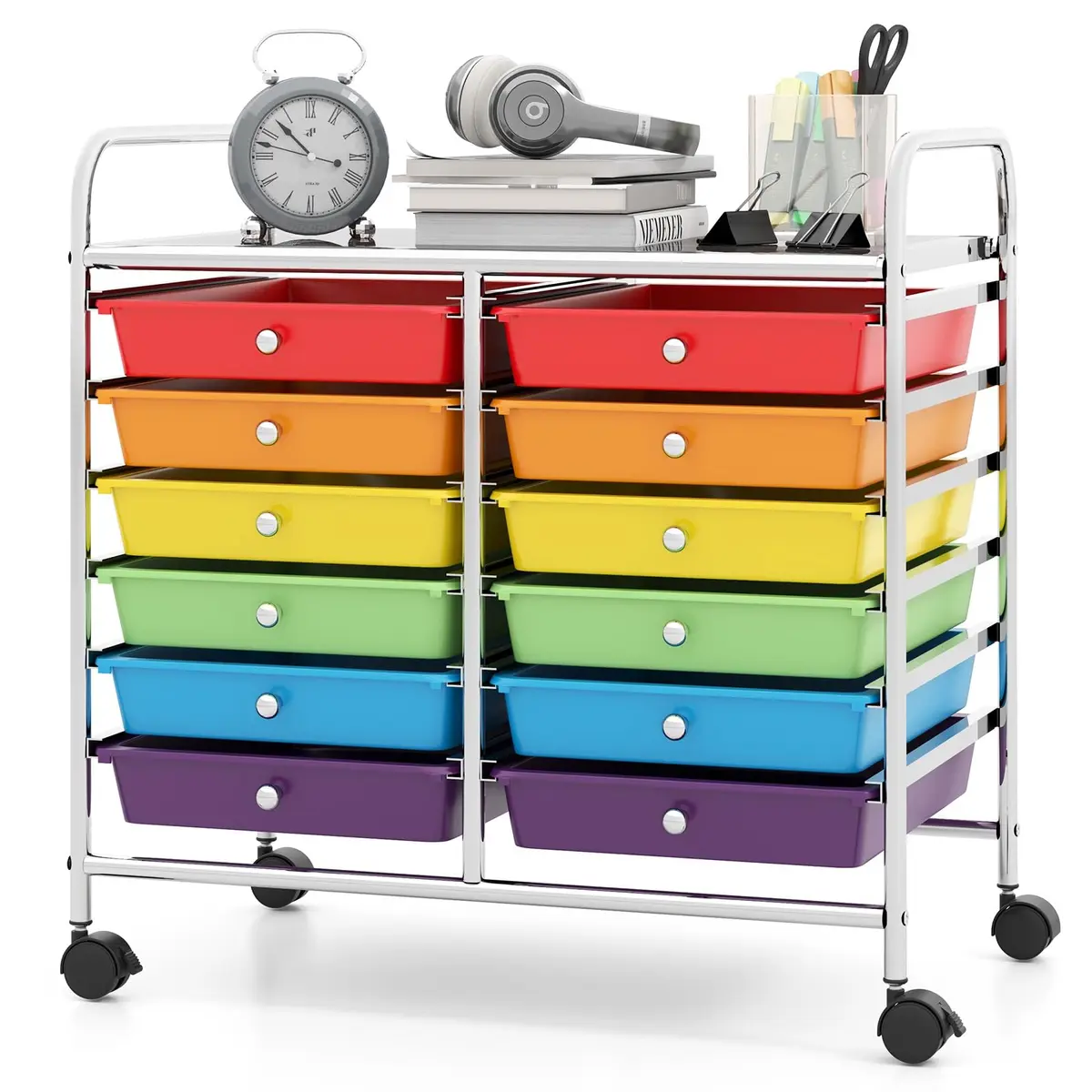 CLEEMAN Storage Drawer Cart 12-Drawer Metal Frame | Multipurpose Mobile Trolley with 12 Removable Drawers - main product image