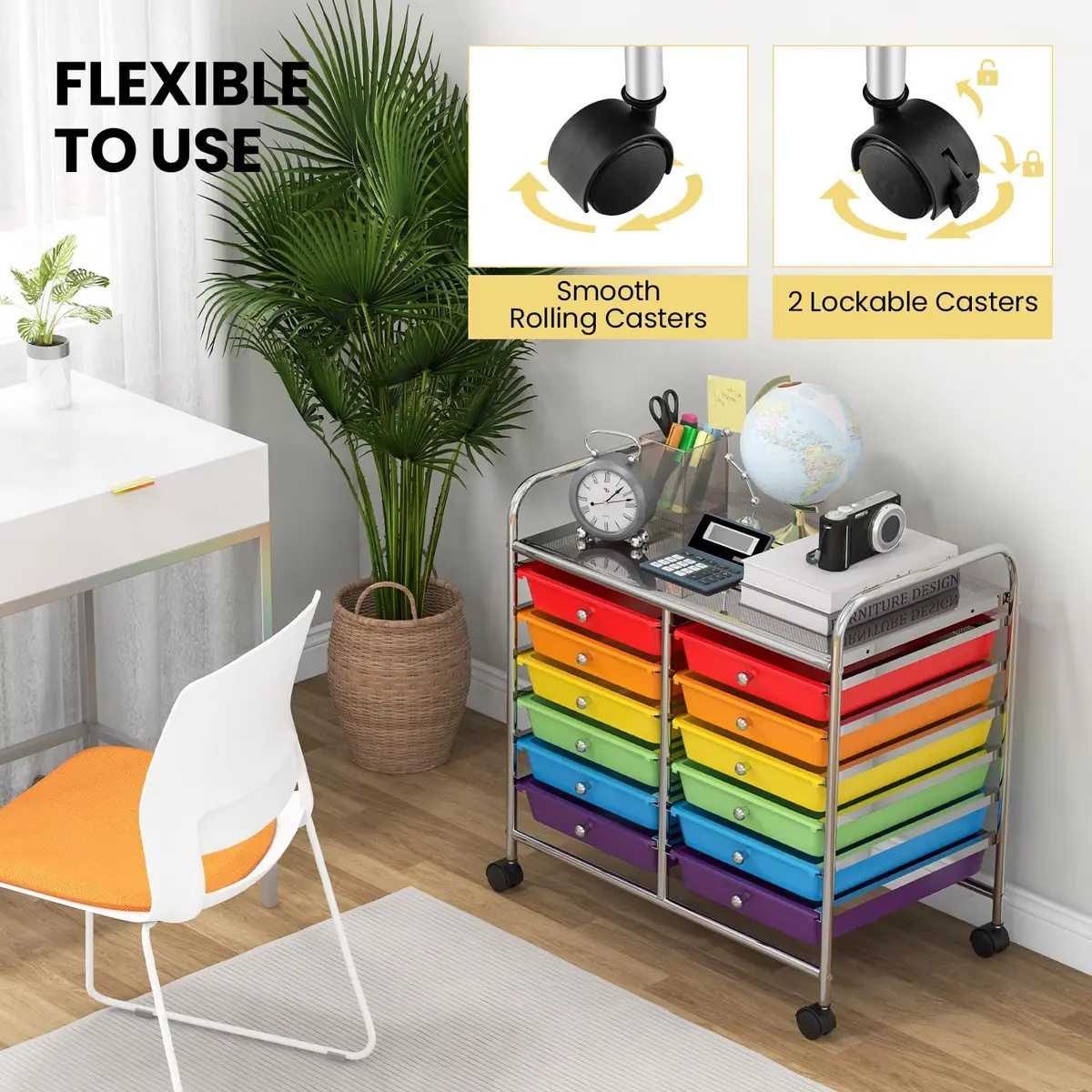 CLEEMAN Storage Drawer Cart 12-Drawer Metal Frame | Multipurpose Mobile Trolley with 12 Removable Drawers - view 5