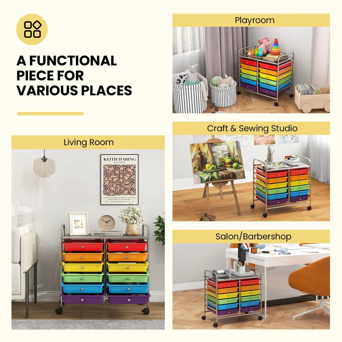 CLEEMAN Storage Drawer Cart 12-Drawer Metal Frame | Multipurpose Mobile Trolley with 12 Removable Drawers - view 7