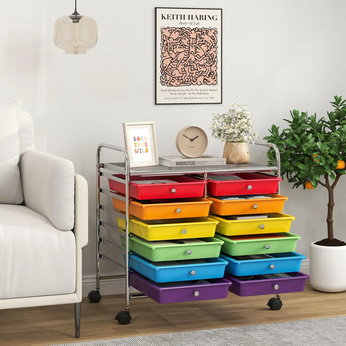 CLEEMAN Storage Drawer Cart 12-Drawer Metal Frame | Multipurpose Mobile Trolley with 12 Removable Drawers - view 2