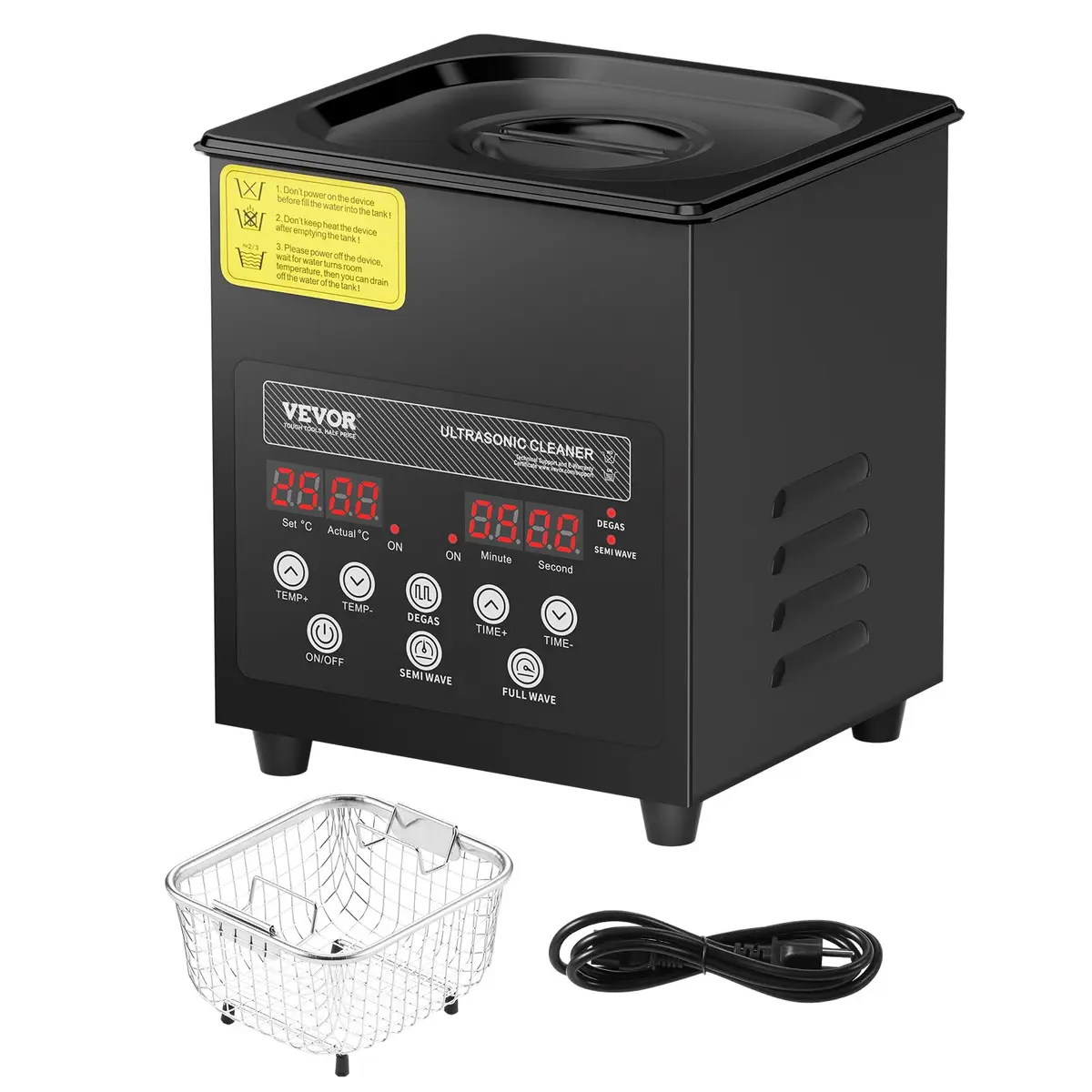 VEVOR 2L Ultrasonic Cleaner Machine 120W (7.6"x6.5"x7.5") | Digital Sonic Cleaner with Heater & Degassing - view 9