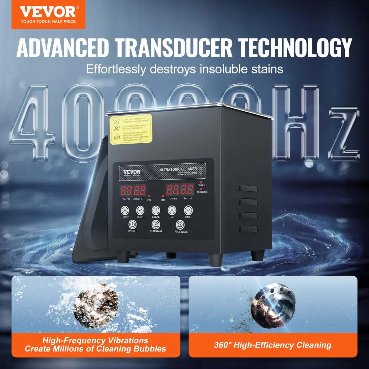 VEVOR 2L Ultrasonic Cleaner Machine 120W (7.6"x6.5"x7.5") | Digital Sonic Cleaner with Heater & Degassing - view 2