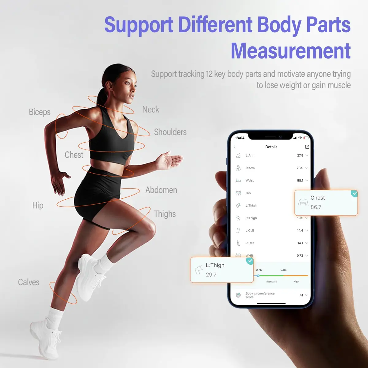 HAIZHIHUI Body Tape Measure Bluetooth Digital with LED, Type-C, 150cm/60in, Purple - view 5