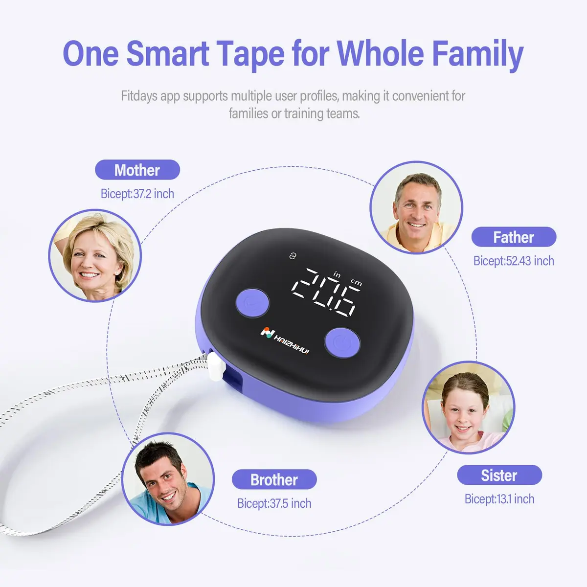 HAIZHIHUI Body Tape Measure Bluetooth Digital with LED, Type-C, 150cm/60in, Purple - view 7