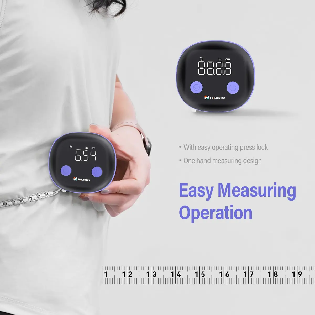 HAIZHIHUI Body Tape Measure Bluetooth Digital with LED, Type-C, 150cm/60in, Purple - view 2