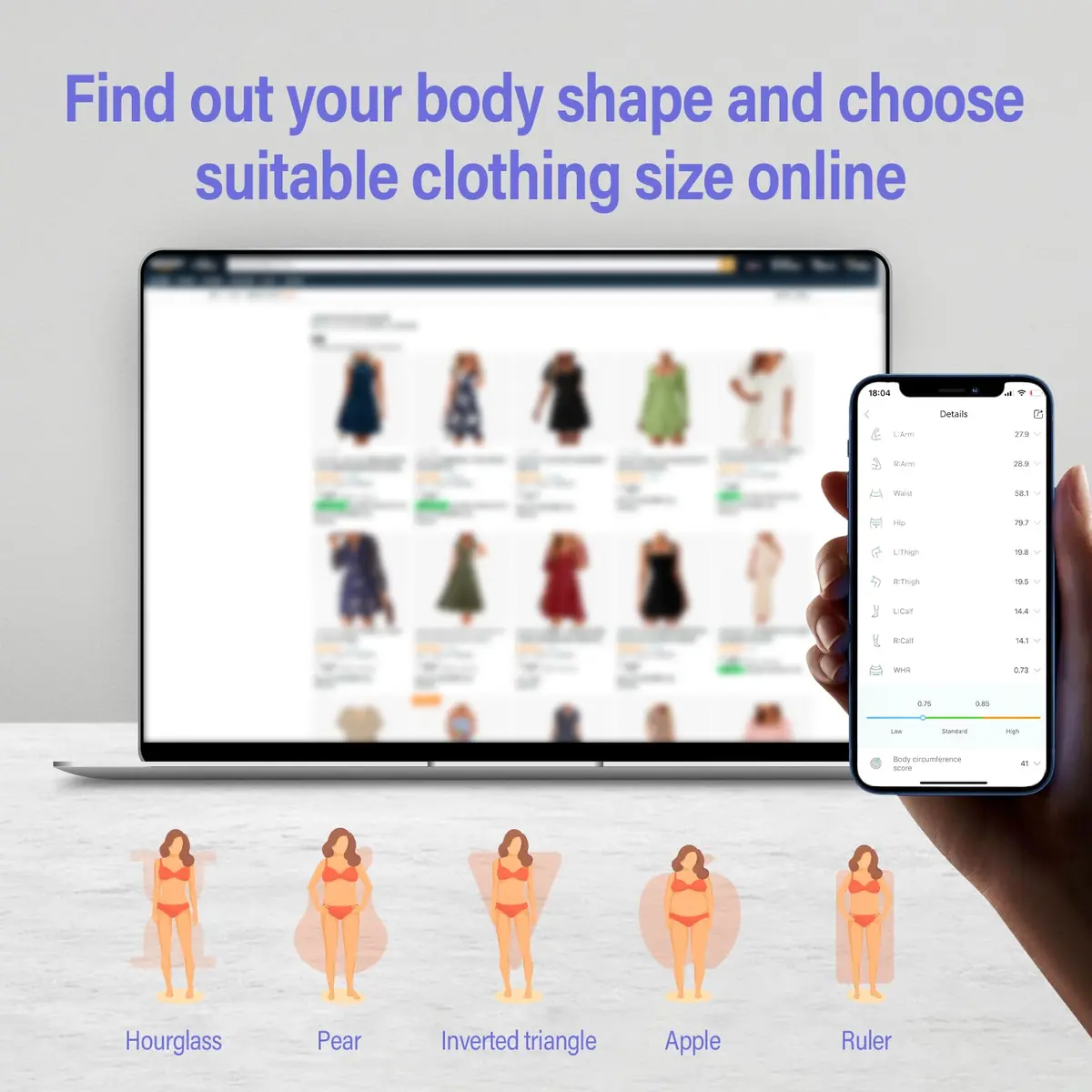 HAIZHIHUI Body Tape Measure Bluetooth Digital with LED, Type-C, 150cm/60in, Purple - view 3