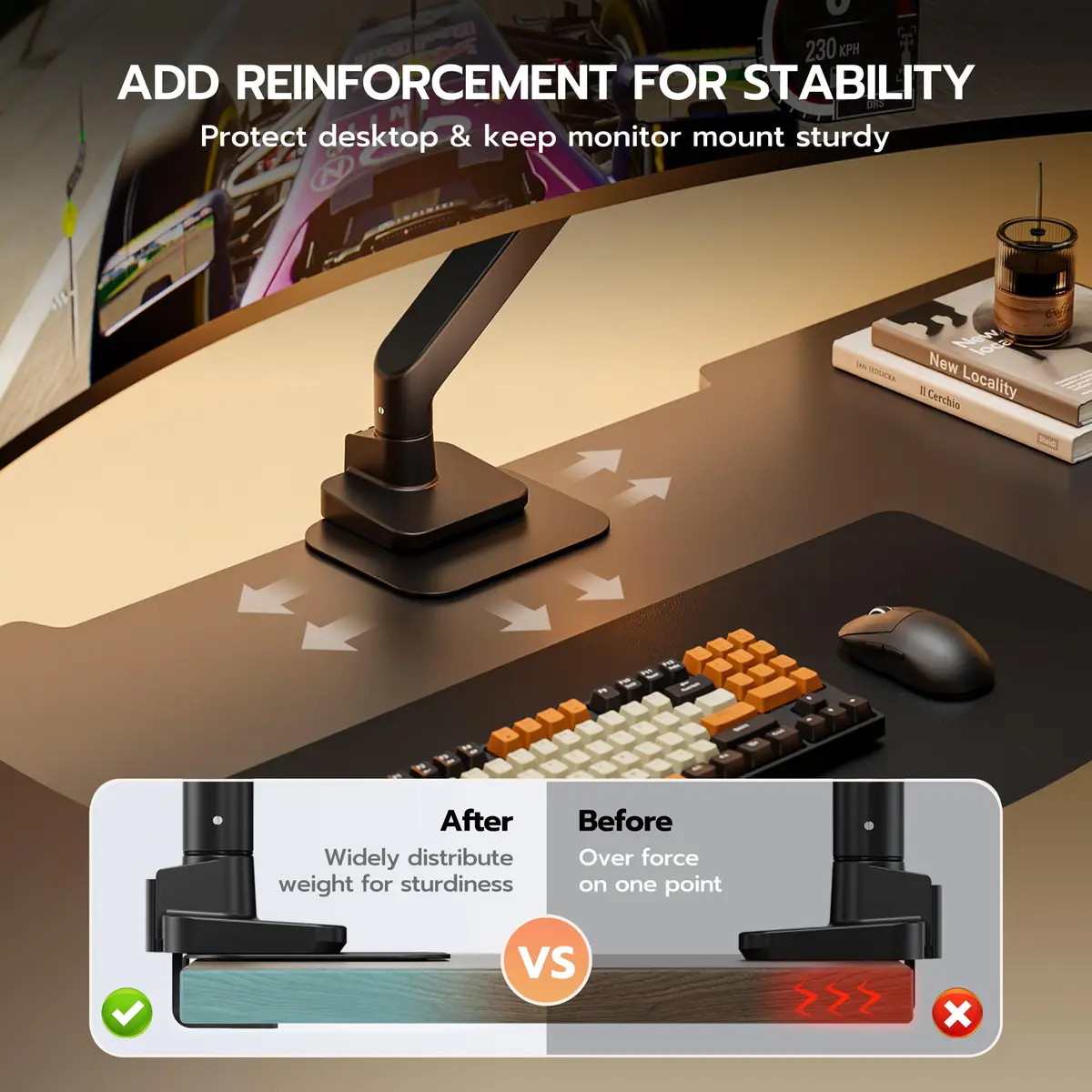ARES WING Steel Monitor Mount Reinforcement Plate for Fragile Tabletop | Protects delicate surfaces, supports heavy mounts, anti-slip, easy assembly - view 2