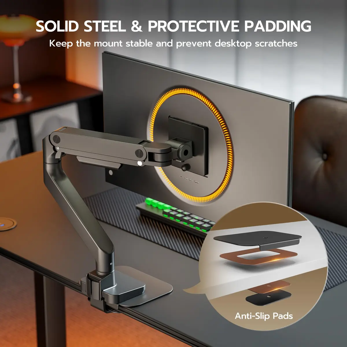 ARES WING Steel Monitor Mount Reinforcement Plate for Fragile Tabletop | Protects delicate surfaces, supports heavy mounts, anti-slip, easy assembly - view 4