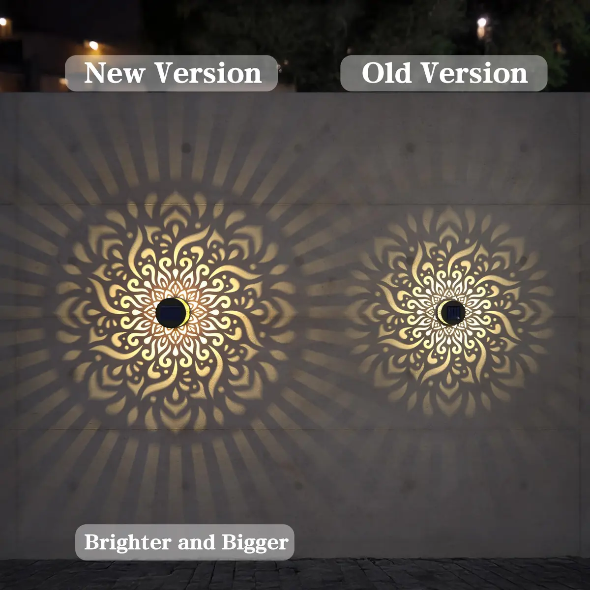 gardencave Large Solar Fence Lights Metal Mandala Pattern Waterproof 4 Pack | Outdoor Wall & Deck Decor - view 2