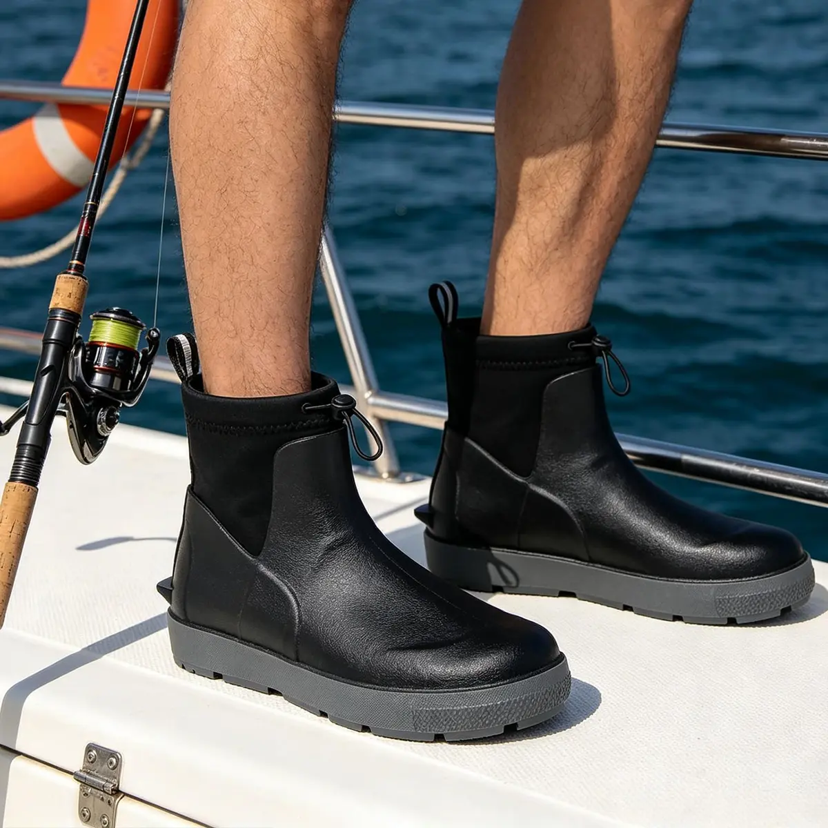 CKWLXQY Men's Deck Boots Waterproof Ankle Rain Boots for Fishing & Boating | Slip-On, Ankle-High, Polyvinyl Chloride - view 3