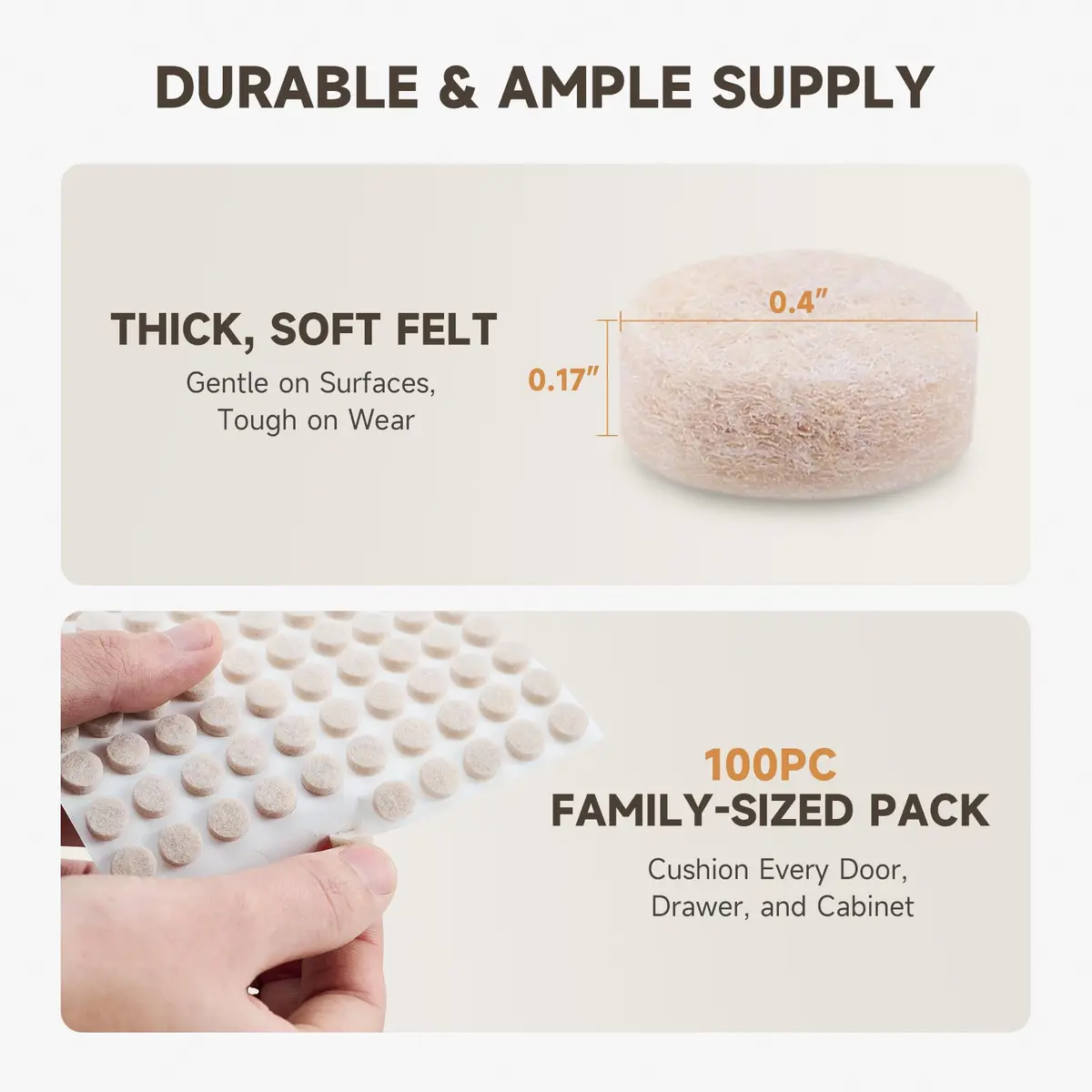 CO-Z Felt Cabinet Door Bumpers 0.4 in Diameter | Noise-Absorbing Furniture Protectors - view 4
