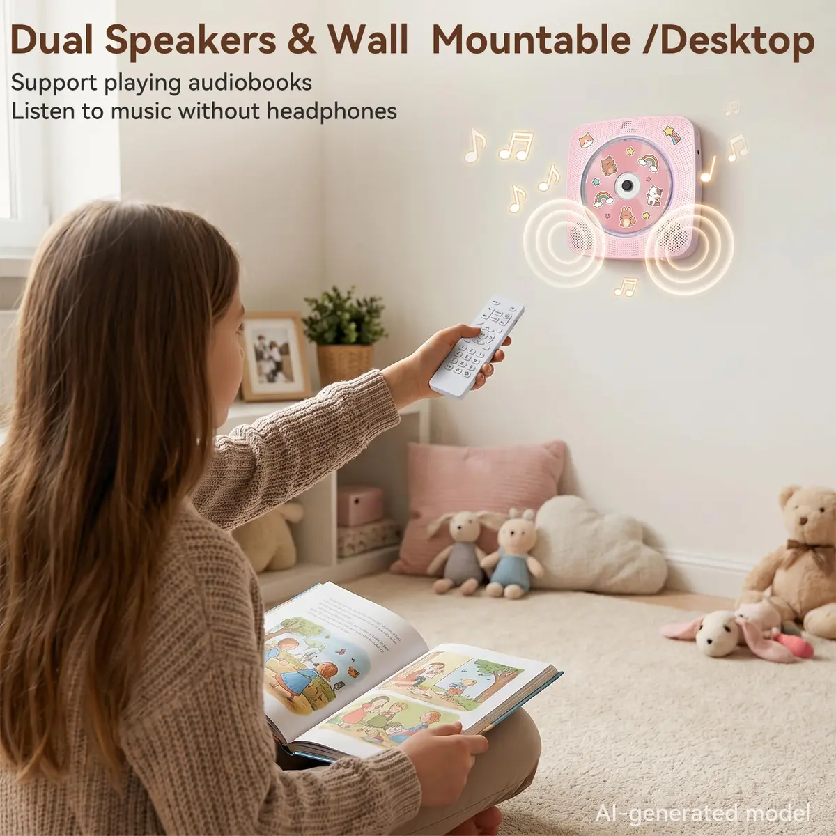 Kegaudio Portable Bluetooth CD Player with Speakers & FM Radio, 1800mAh Rechargeable, Pink | All-in-One Audio Player - view 5