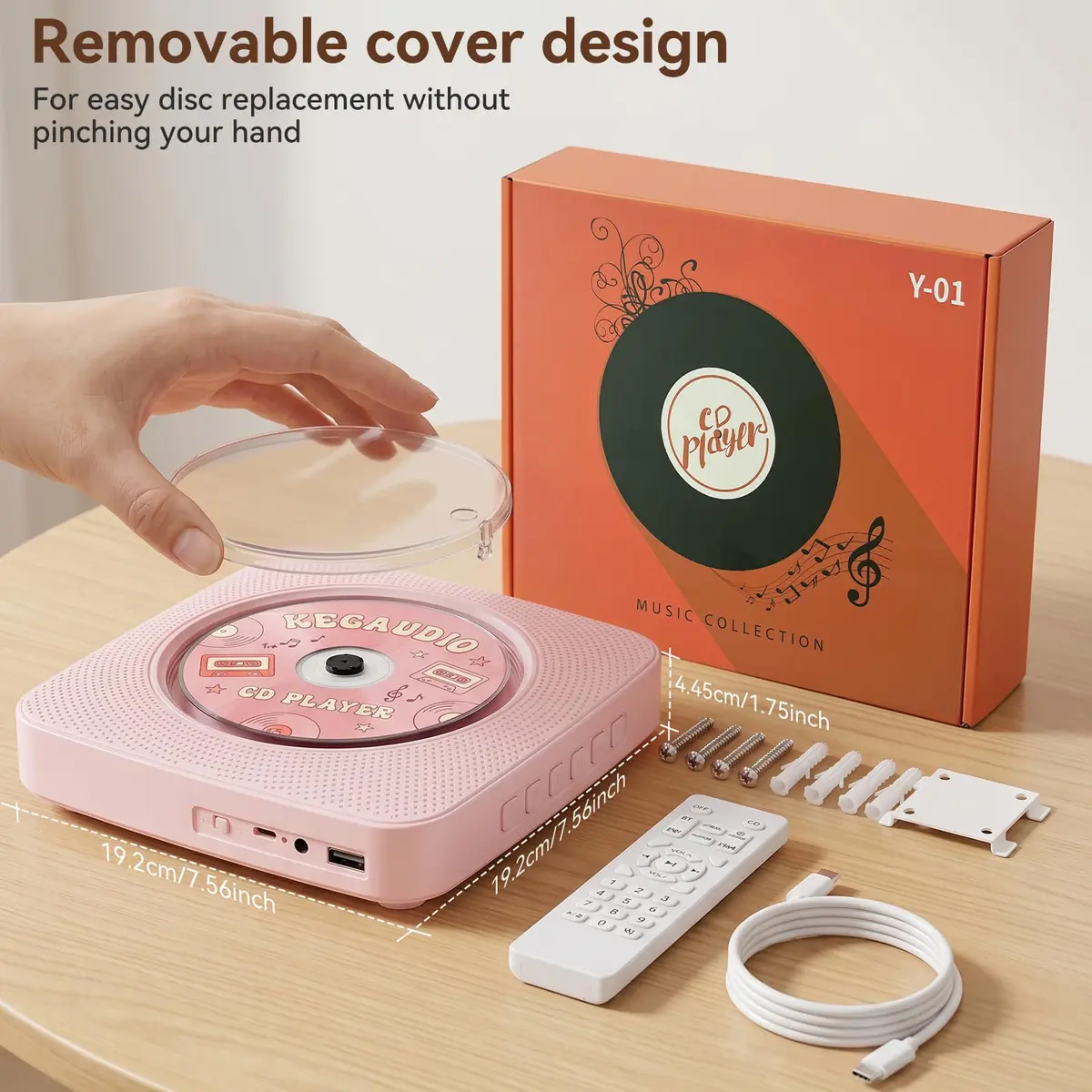 Kegaudio Portable Bluetooth CD Player with Speakers & FM Radio, 1800mAh Rechargeable, Pink | All-in-One Audio Player - view 8