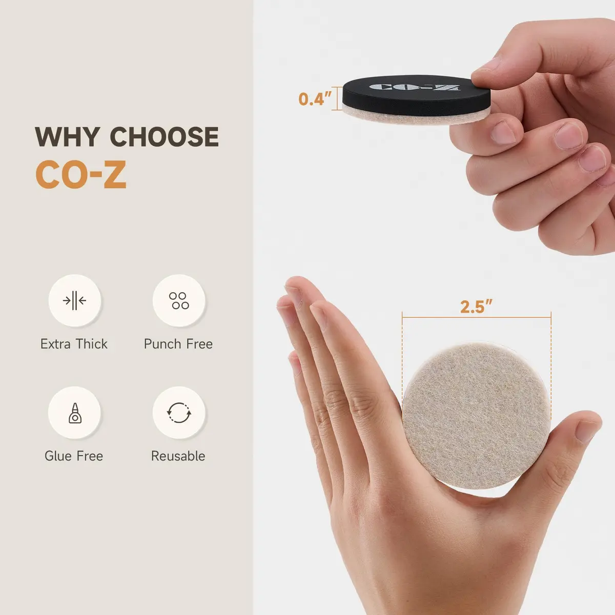 CO-Z Felt Furniture Sliders for Hardwood Floors | 24pcs 2.5" Reusable Floor Protectors - view 5