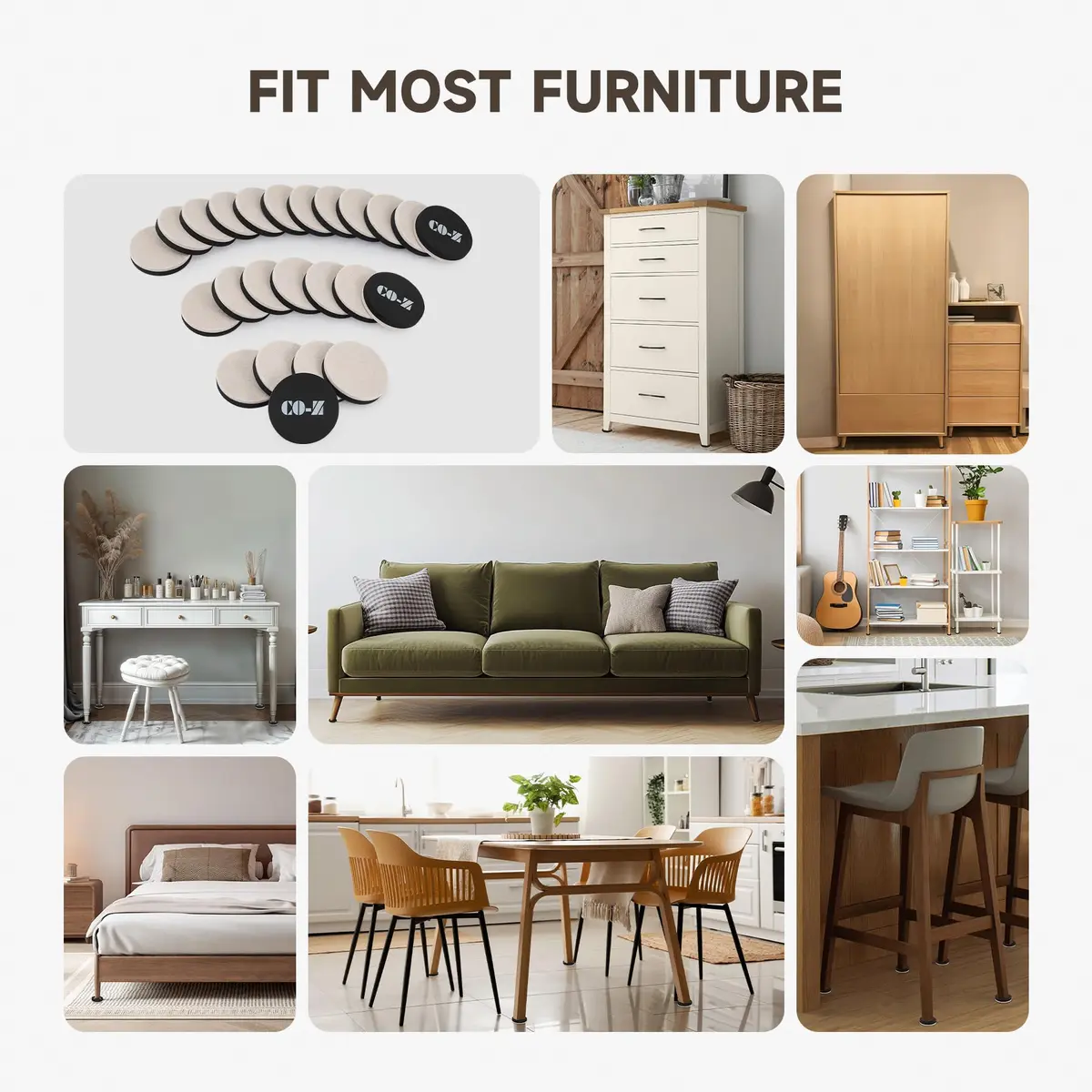 CO-Z Felt Furniture Sliders for Hardwood Floors | 24pcs 2.5" Reusable Floor Protectors - view 6