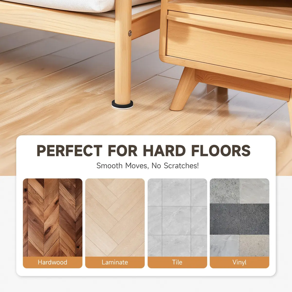 CO-Z Felt Furniture Sliders for Hardwood Floors | 24pcs 2.5" Reusable Floor Protectors - view 3