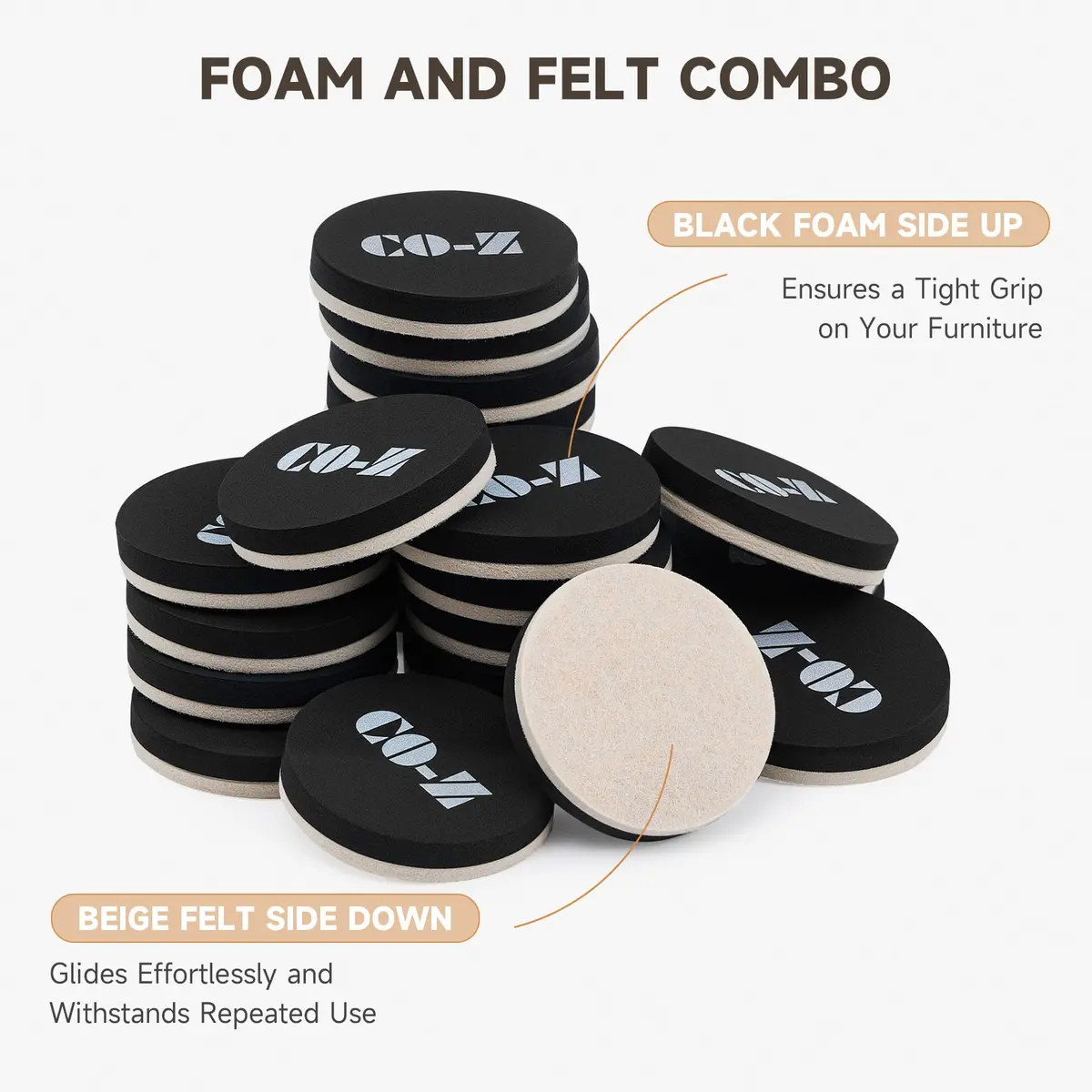 CO-Z Felt Furniture Sliders for Hardwood Floors | 24pcs 2.5" Reusable Floor Protectors - view 4