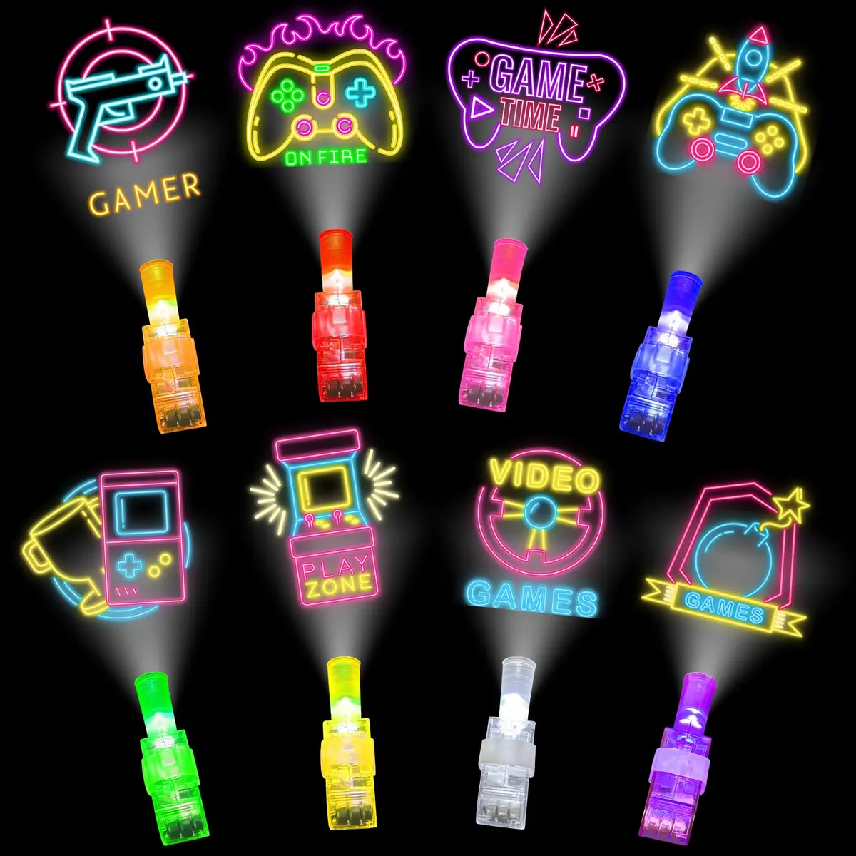 BleSky Video Game Party Favors LED Finger Lights | Glow in the Dark Toys for Kids & Teens (24 Pack, Reusable, Adjustable Straps) - main product image