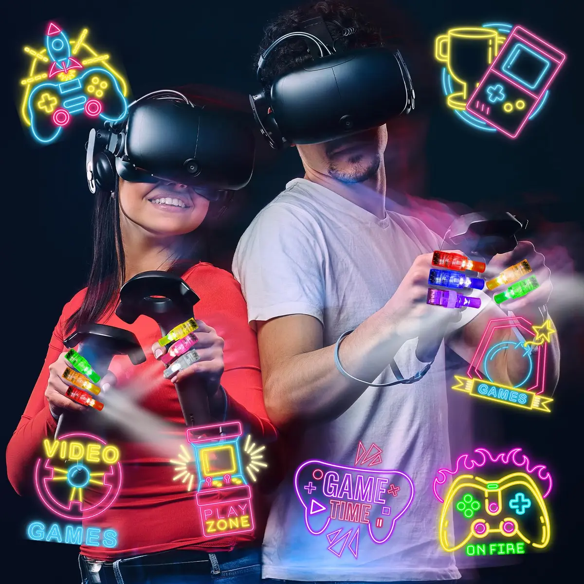 BleSky Video Game Party Favors LED Finger Lights | Glow in the Dark Toys for Kids & Teens (24 Pack, Reusable, Adjustable Straps) - view 5